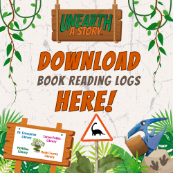 JUNGLE THEMED graphic with THE TEXT "Download Book Reading Log Here".